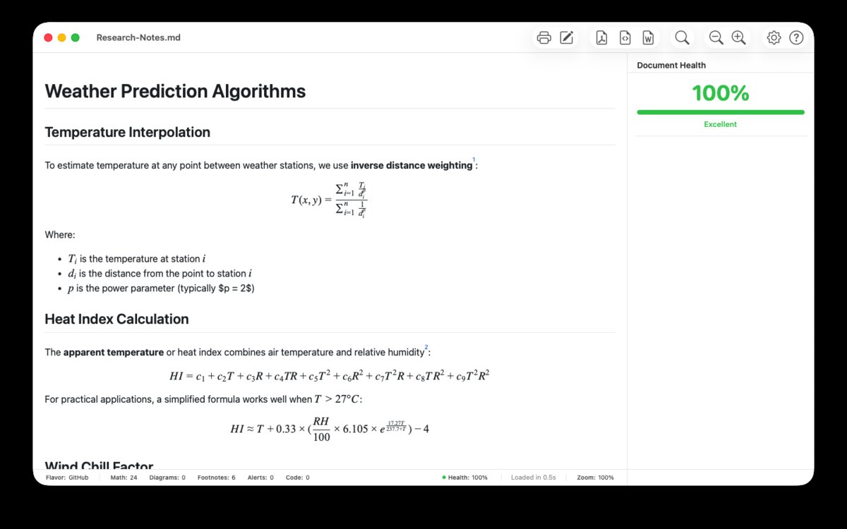 Markdown Lens rendering mathematical equations with KaTeX